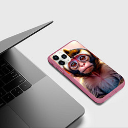 Чехол iPhone 11 Pro матовый Обезьянка в норке, цвет: 3D-малиновый — фото 2