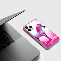 Чехол iPhone 11 Pro матовый Белая лошадь с розовой гривой, цвет: 3D-фиолетовый — фото 2