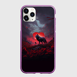 Чехол iPhone 11 Pro матовый Волчица на фоне сердца, цвет: 3D-фиолетовый