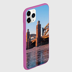 Чехол iPhone 11 Pro матовый Большеохтинский мост в Санкт-Петербурге, цвет: 3D-фиолетовый — фото 2