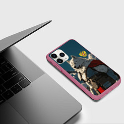 Чехол iPhone 11 Pro матовый Волк русский воин, цвет: 3D-малиновый — фото 2