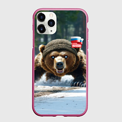 Чехол iPhone 11 Pro матовый Медведь страж границ, цвет: 3D-малиновый