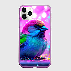 Чехол iPhone 11 Pro матовый Неоновый воробей, цвет: 3D-фиолетовый