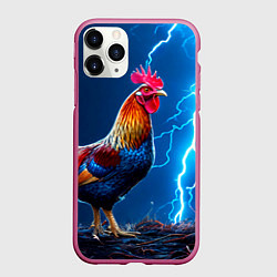 Чехол iPhone 11 Pro матовый Петух и молния, цвет: 3D-малиновый
