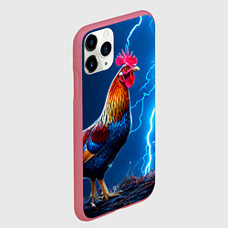 Чехол iPhone 11 Pro матовый Петух и молния, цвет: 3D-малиновый — фото 2