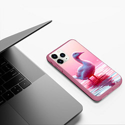 Чехол iPhone 11 Pro матовый Гусь на розовом озере, цвет: 3D-малиновый — фото 2