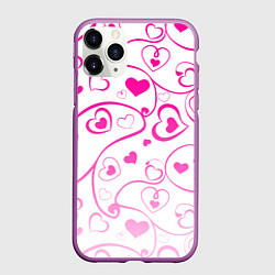 Чехол iPhone 11 Pro матовый Узорные сердца, цвет: 3D-фиолетовый