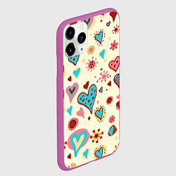 Чехол iPhone 11 Pro матовый Цветные сердечки, цвет: 3D-фиолетовый — фото 2