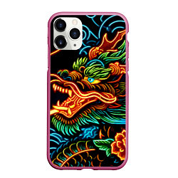 Чехол iPhone 11 Pro матовый Japanese neon dragon - irezumi, цвет: 3D-малиновый