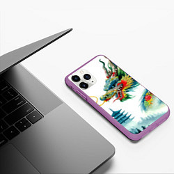 Чехол iPhone 11 Pro матовый Japanese watercolor dragon - art, цвет: 3D-фиолетовый — фото 2