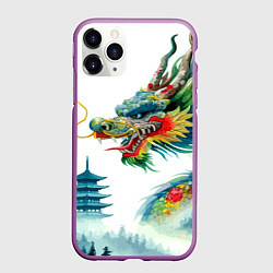Чехол iPhone 11 Pro матовый Japanese watercolor dragon - art, цвет: 3D-фиолетовый