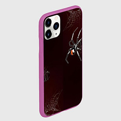 Чехол iPhone 11 Pro матовый Паук тарантул на паутине, цвет: 3D-фиолетовый — фото 2