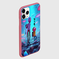 Чехол iPhone 11 Pro матовый Рик и Морти на планете неоновых грибов - нейроарт, цвет: 3D-малиновый — фото 2
