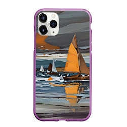 Чехол iPhone 11 Pro матовый Живопись с парусниками, цвет: 3D-фиолетовый