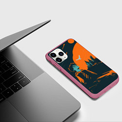 Чехол iPhone 11 Pro матовый Гарри Поттер черно-оранжевый фон, цвет: 3D-малиновый — фото 2