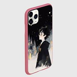 Чехол iPhone 11 Pro матовый Гарри Поттер в черной мантии, цвет: 3D-малиновый — фото 2