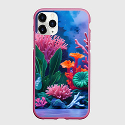 Чехол iPhone 11 Pro матовый Подводные кораллы, цвет: 3D-малиновый