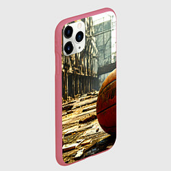 Чехол iPhone 11 Pro матовый Баскетбольный мяч и город постапокалипсиса, цвет: 3D-малиновый — фото 2