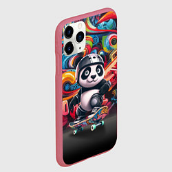 Чехол iPhone 11 Pro матовый Панда - крутой скейтбордист на фоне граффити, цвет: 3D-малиновый — фото 2