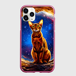 Чехол iPhone 11 Pro матовый Абиссинская кошка в космосе, цвет: 3D-малиновый