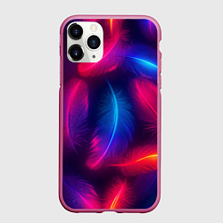 Чехол iPhone 11 Pro матовый Вспыхивающие перья - неоновое свечение, цвет: 3D-малиновый