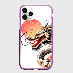 Чехол iPhone 11 Pro матовый Японский дракон и солнце, цвет: 3D-фиолетовый
