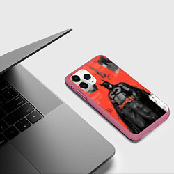 Чехол iPhone 11 Pro матовый Бэтмен граффити на стене, цвет: 3D-малиновый — фото 2