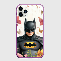 Чехол iPhone 11 Pro матовый Бэтмен бабочки и цветы, цвет: 3D-фиолетовый