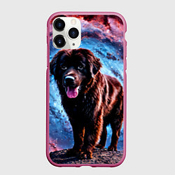 Чехол iPhone 11 Pro матовый Ньюфаундленд в космосе, цвет: 3D-малиновый