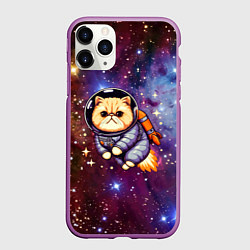 Чехол iPhone 11 Pro матовый Котик космонавт в открытом космосе, цвет: 3D-фиолетовый