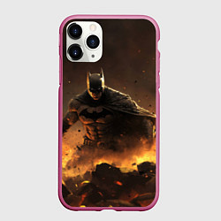 Чехол iPhone 11 Pro матовый Batman dark city, цвет: 3D-малиновый