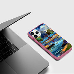 Чехол iPhone 11 Pro матовый Летний пейзаж маслом, цвет: 3D-малиновый — фото 2