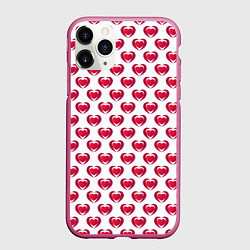 Чехол iPhone 11 Pro матовый Сердечки двойные, цвет: 3D-малиновый