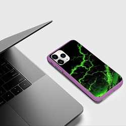 Чехол iPhone 11 Pro матовый Зеленая молния разлома, цвет: 3D-фиолетовый — фото 2