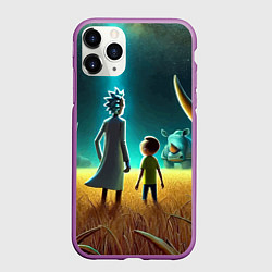 Чехол iPhone 11 Pro матовый Морти и Рик на планете носорогов - неоновое свечен, цвет: 3D-фиолетовый