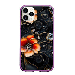 Чехол iPhone 11 Pro матовый Текстура - объемные цветы, цвет: 3D-фиолетовый