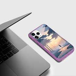 Чехол iPhone 11 Pro матовый В лесу на закате, цвет: 3D-фиолетовый — фото 2