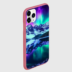 Чехол iPhone 11 Pro матовый Северное сияние над горами - неоновое свечение, цвет: 3D-малиновый — фото 2