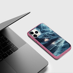 Чехол iPhone 11 Pro матовый Шторм на море - сверкание молний, цвет: 3D-малиновый — фото 2