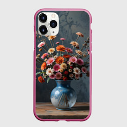 Чехол iPhone 11 Pro матовый Натюрморт с букетом, цвет: 3D-малиновый