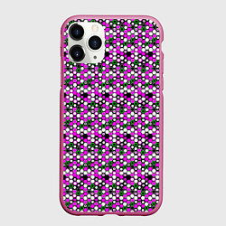 Чехол iPhone 11 Pro матовый Киберпанк шестиугольники фиолетовые, цвет: 3D-малиновый