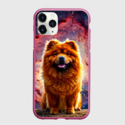 Чехол iPhone 11 Pro матовый Чау-чау в космосе, цвет: 3D-малиновый
