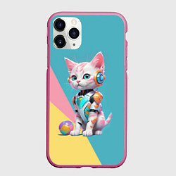 Чехол iPhone 11 Pro матовый Кибер котёнок с мячиком - милашка, цвет: 3D-малиновый