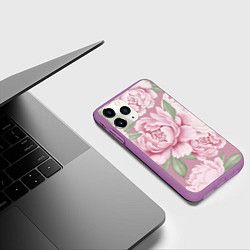 Чехол iPhone 11 Pro матовый Нежные пионы на пыльно-розовом фоне, цвет: 3D-фиолетовый — фото 2