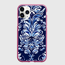 Чехол iPhone 11 Pro матовый Гжель русский орнамент королевский синий, цвет: 3D-малиновый