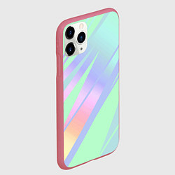 Чехол iPhone 11 Pro матовый Светлый зелёный мятный с полосами градиент, цвет: 3D-малиновый — фото 2
