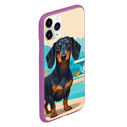 Чехол iPhone 11 Pro матовый Такса и пальма, цвет: 3D-фиолетовый — фото 2