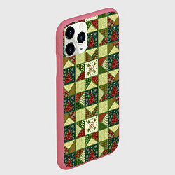 Чехол iPhone 11 Pro матовый Лоскутный рождественский узор, цвет: 3D-малиновый — фото 2