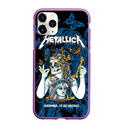 Чехол iPhone 11 Pro матовый Metallica - skeleton and butterflies, цвет: 3D-фиолетовый