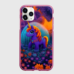 Чехол iPhone 11 Pro матовый Сказочный единорог, цвет: 3D-малиновый